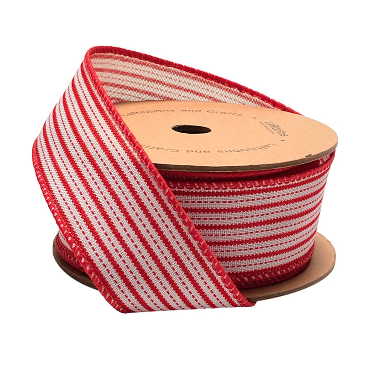 LaRibbons 1 1/2" Wired Ribbon | "Mini Striped" White/Red | 10 Yard Roll